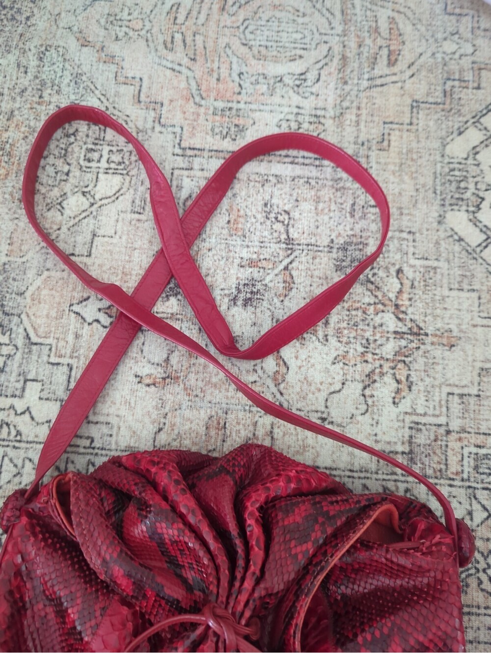 Vintage Red Carlos Falchi Python Snakeskin Leather Crossbody Butterfly Bag - Picture 2 of 16
